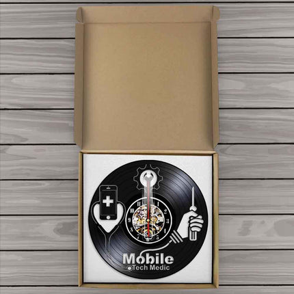Vinylklocka med medicin och teknik motiv