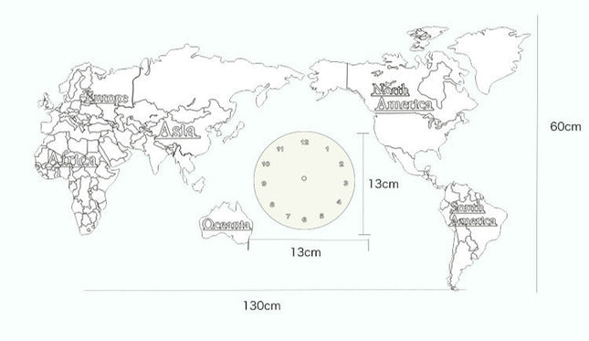 Stor väggklocka världskarta med tidszoner