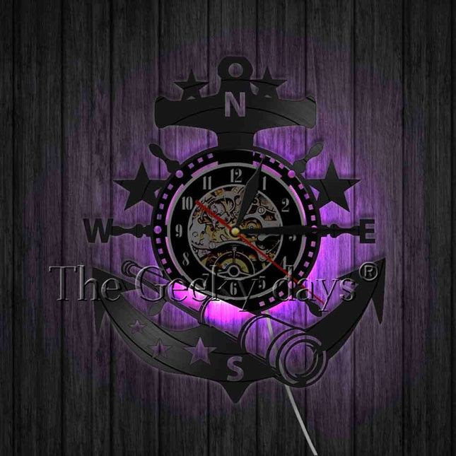 Vinylklocka med ankare marint tema