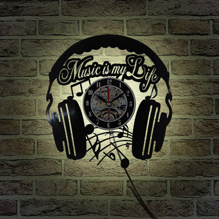 Vinyl väggklocka med hörlurar design