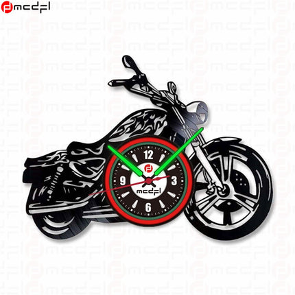 Väggklocka vinylskiva motorcykel röd grön