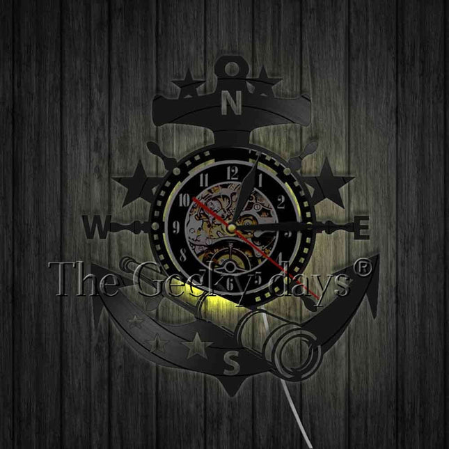 Vinylklocka med ankare marint tema