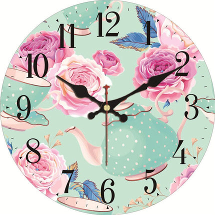 Vintage väggklocka med rosa rosor