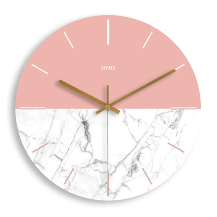 Modern väggklocka i rosa och vit marmor