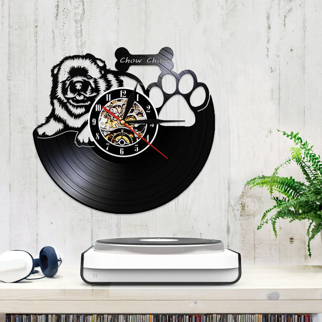 Unik vinylklocka med Chow Chow hund