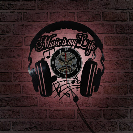 Vinyl väggklocka med hörlurar design