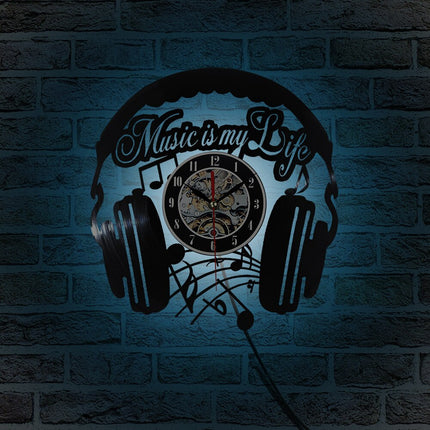 Vinyl väggklocka med hörlurar design