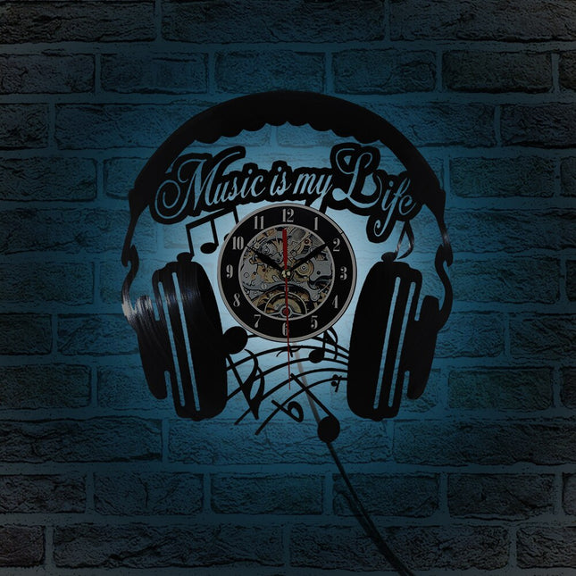 Vinyl väggklocka med hörlurar design