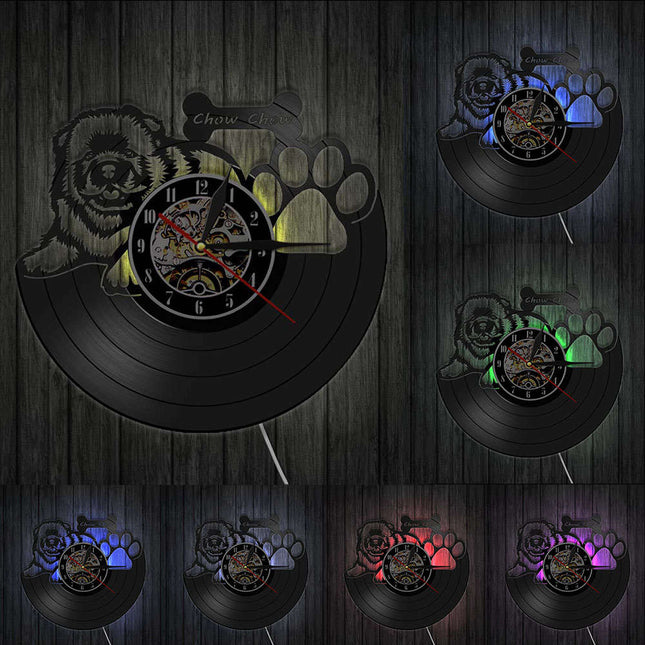 Unik vinylklocka med Chow Chow hund
