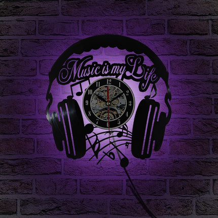 Vinyl väggklocka med hörlurar design