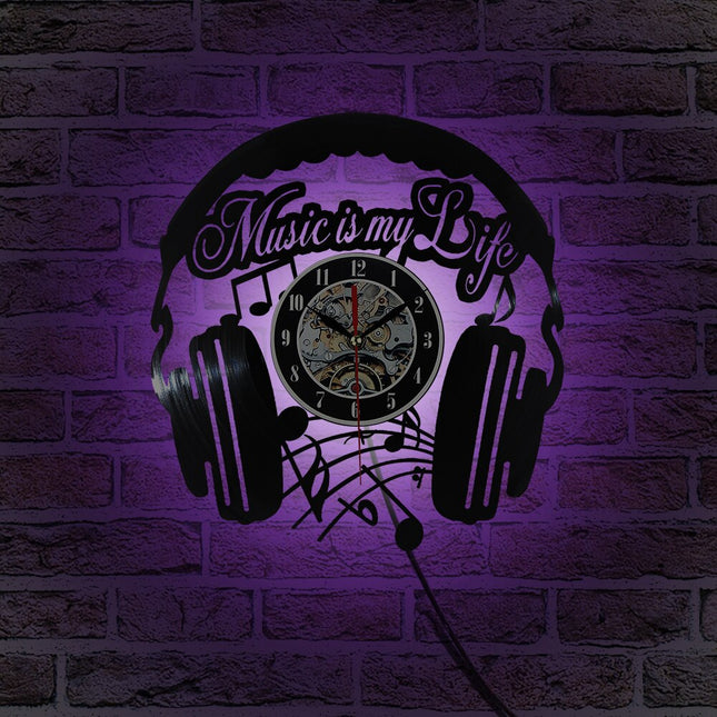 Vinyl väggklocka med hörlurar design