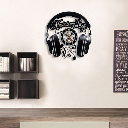 Vinyl väggklocka med hörlurar design