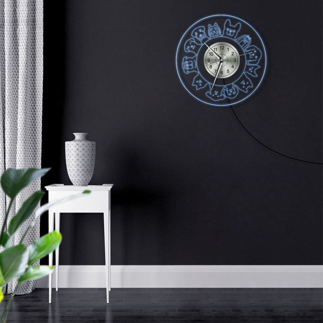 LED-väggklocka med olika hundraser