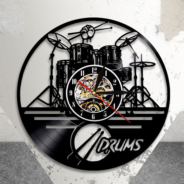 Vinyl väggklocka med trumset motiv