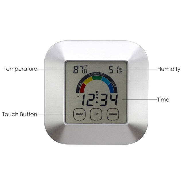 Digital bordsklocka med fuktighetsmätare