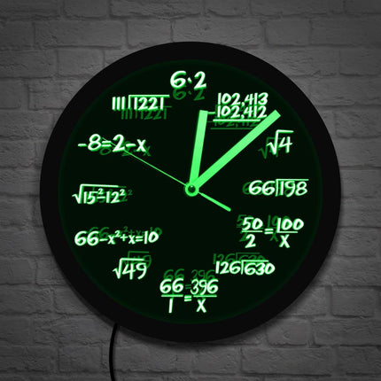 Väggklocka med matematiska formler och LED