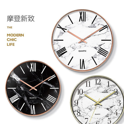 Väggklocka marmor med roséguld ram