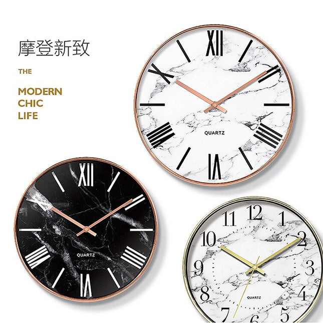 Väggklocka marmor med roséguld ram