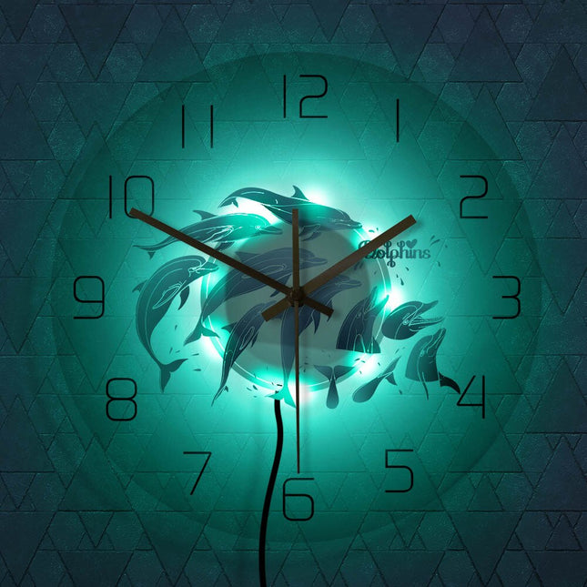 LED väggklocka med hoppande delfiner
