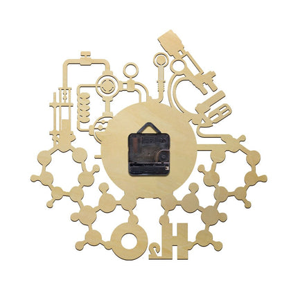 Väggklocka i trä med kemitema