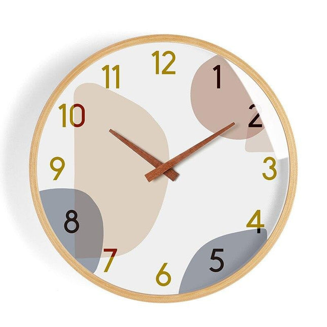 Kreativ väggklocka i trä med pastellfärger