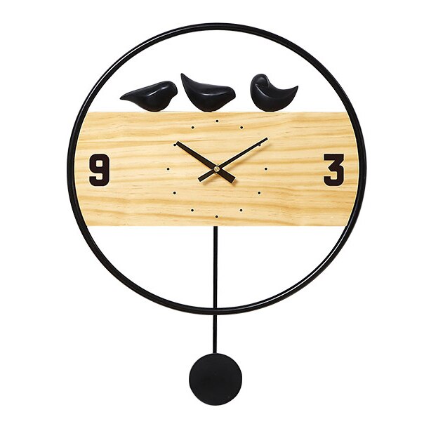 Design väggklocka i trä med fåglar