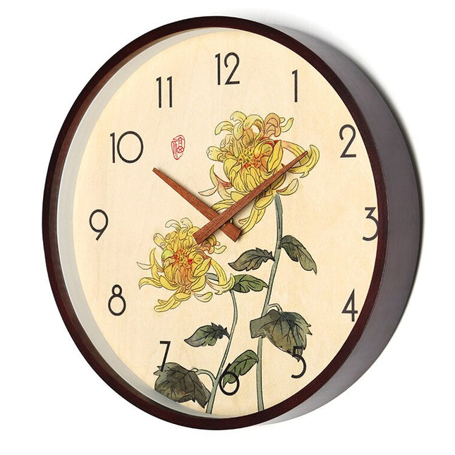 Väggklocka i trä med bambu motiv