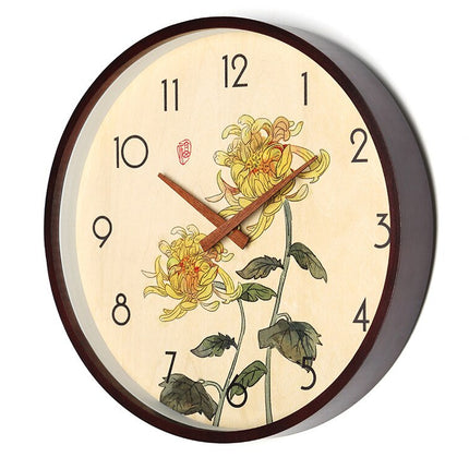 Väggklocka i trä med bambu motiv