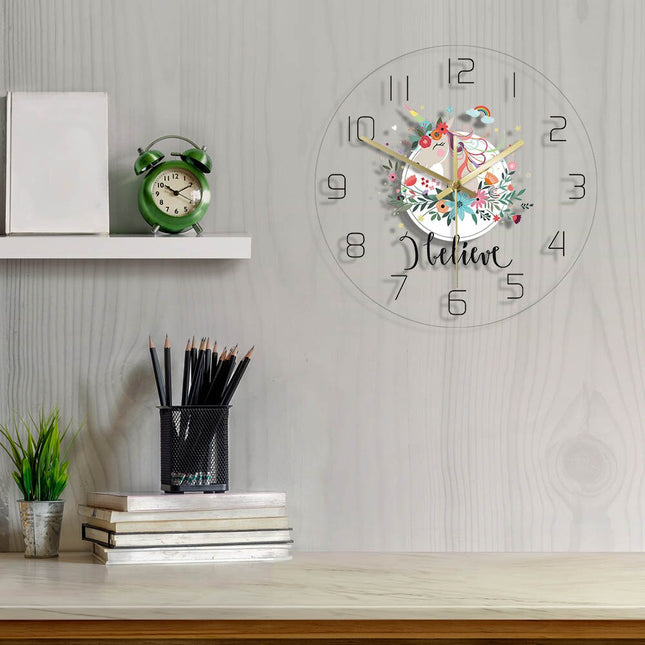 LED väggklocka för barnrum med enhörning