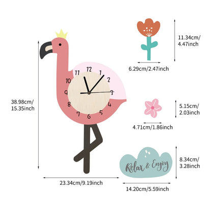 Väggklocka för barn med flamingo motiv