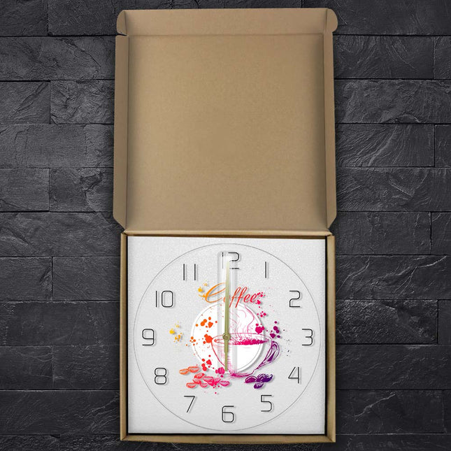 Dekorativ LED väggklocka med kaffemotiv