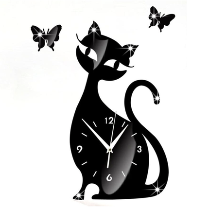 Väggklocka klistermärken katt och fjärilar