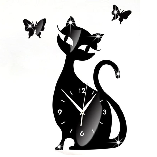 Väggklocka klistermärken katt och fjärilar