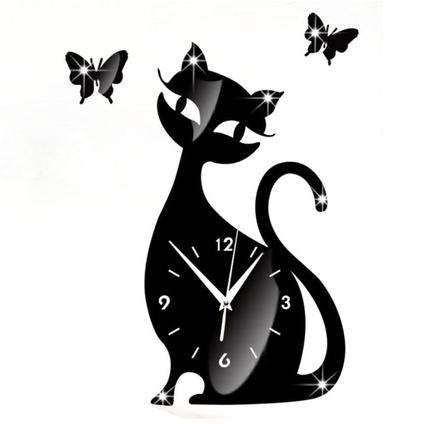 Väggklocka klistermärken katt och fjärilar