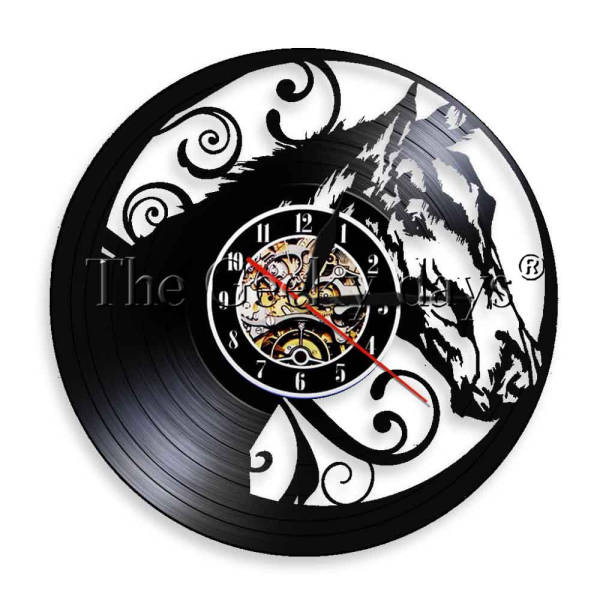 Antik väggklocka i vinyl med häst