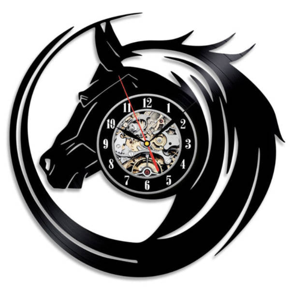 Väggklocka i vinyl med hästsilhuett