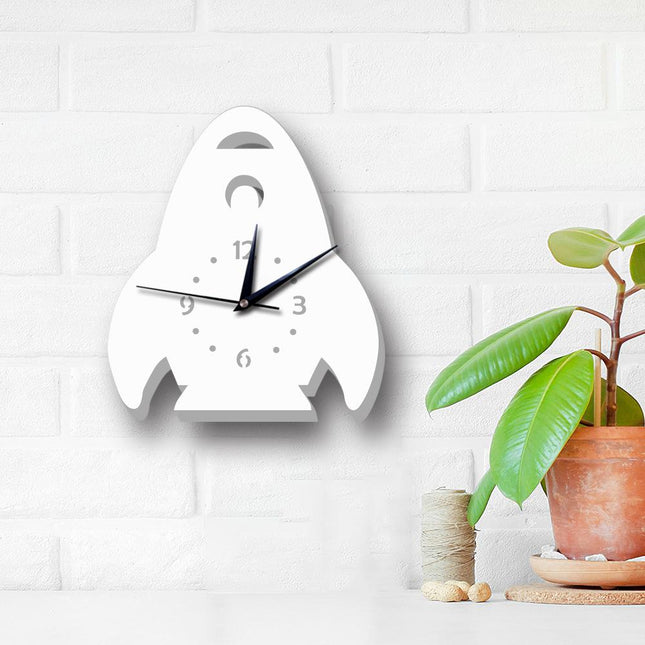 Vit väggklocka raket för barnrum