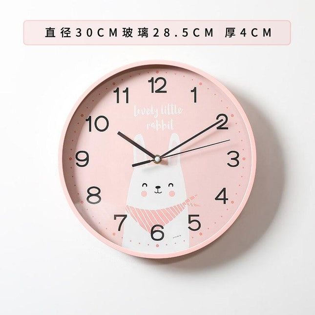 Rund väggklocka med kanin för barn