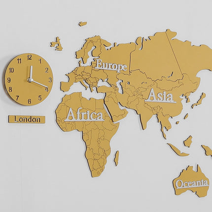 Originell väggklocka världskarta för vardagsrum