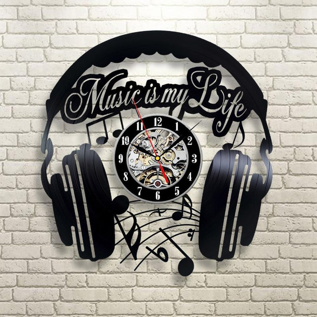 Vinyl väggklocka med hörlurar design