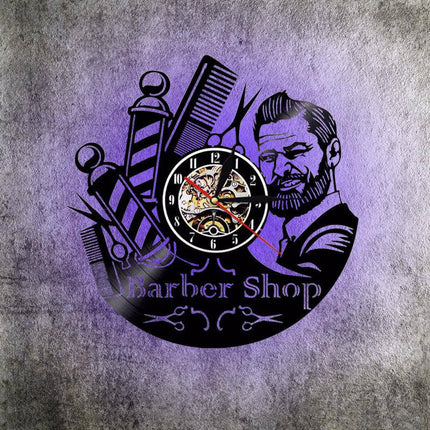 Vinylklocka med design för barberarsalong