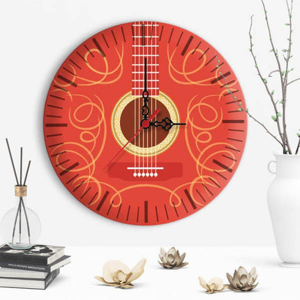 Rund väggklocka med gitarrmotiv