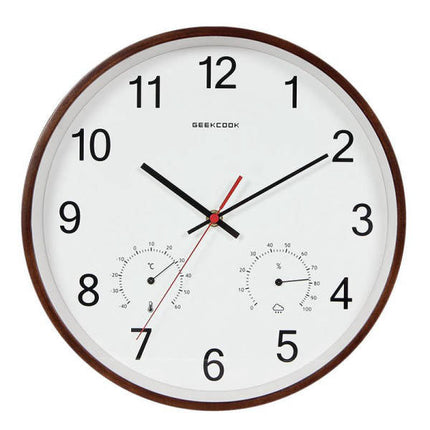 Väggklocka i trä med termometer