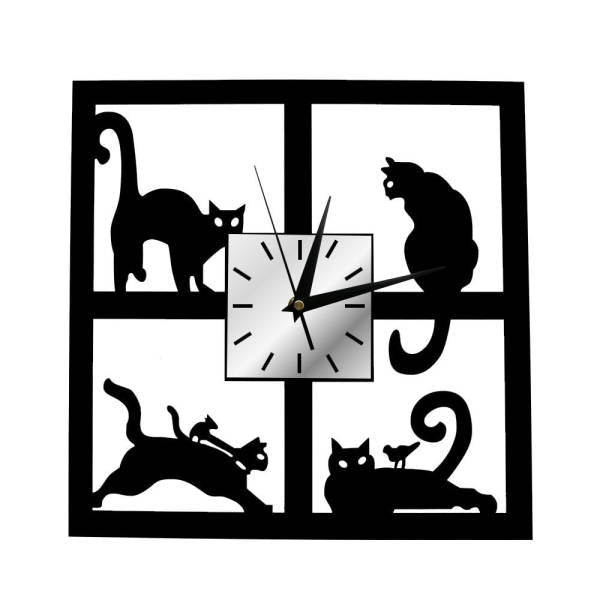 Kvadratisk väggklocka med kattsiluetter