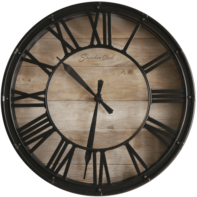 Stor rustik väggklocka metall trä
