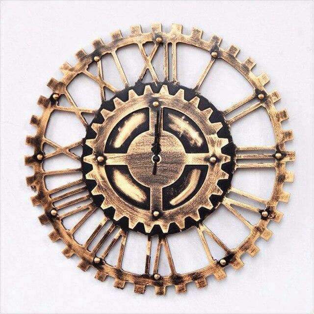 Stor industriell väggklocka med kugghjul