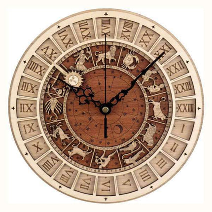 Astrologisk väggklocka i trä zodiaken