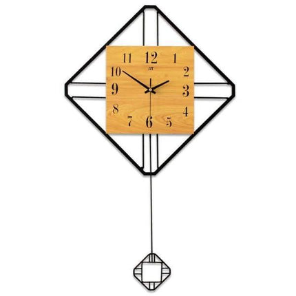 Geometrisk väggklocka i trä med pendel