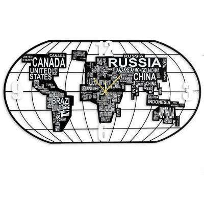 Stor väggklocka världskarta i metall