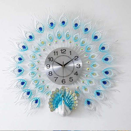 Stor väggklocka i påfågeldesign kristall